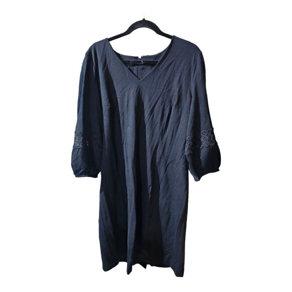 TALBOTS Black Lace‎ Eyelet Balloon Sleeve Sheath Dress - Size 14